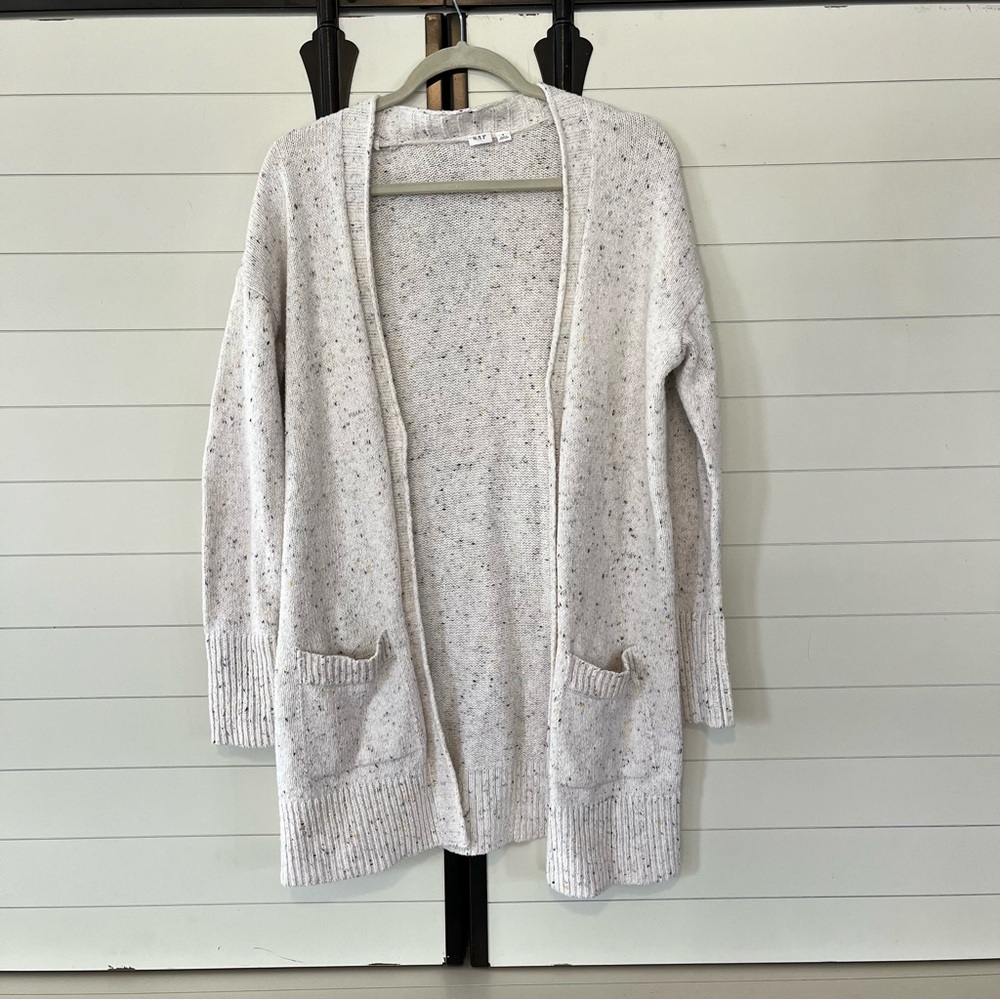 GAP Women's Speckled Long Cardigan Cream Neutral Cozy Pockets Size Small